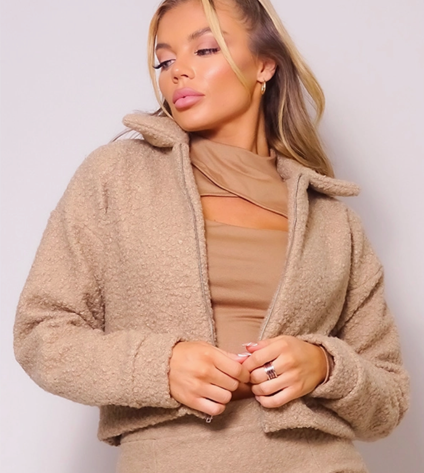 Tan Cropped Teddy Jacket