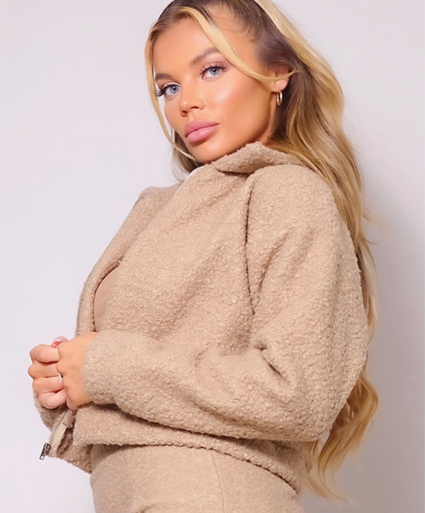 Tan Cropped Teddy Jacket