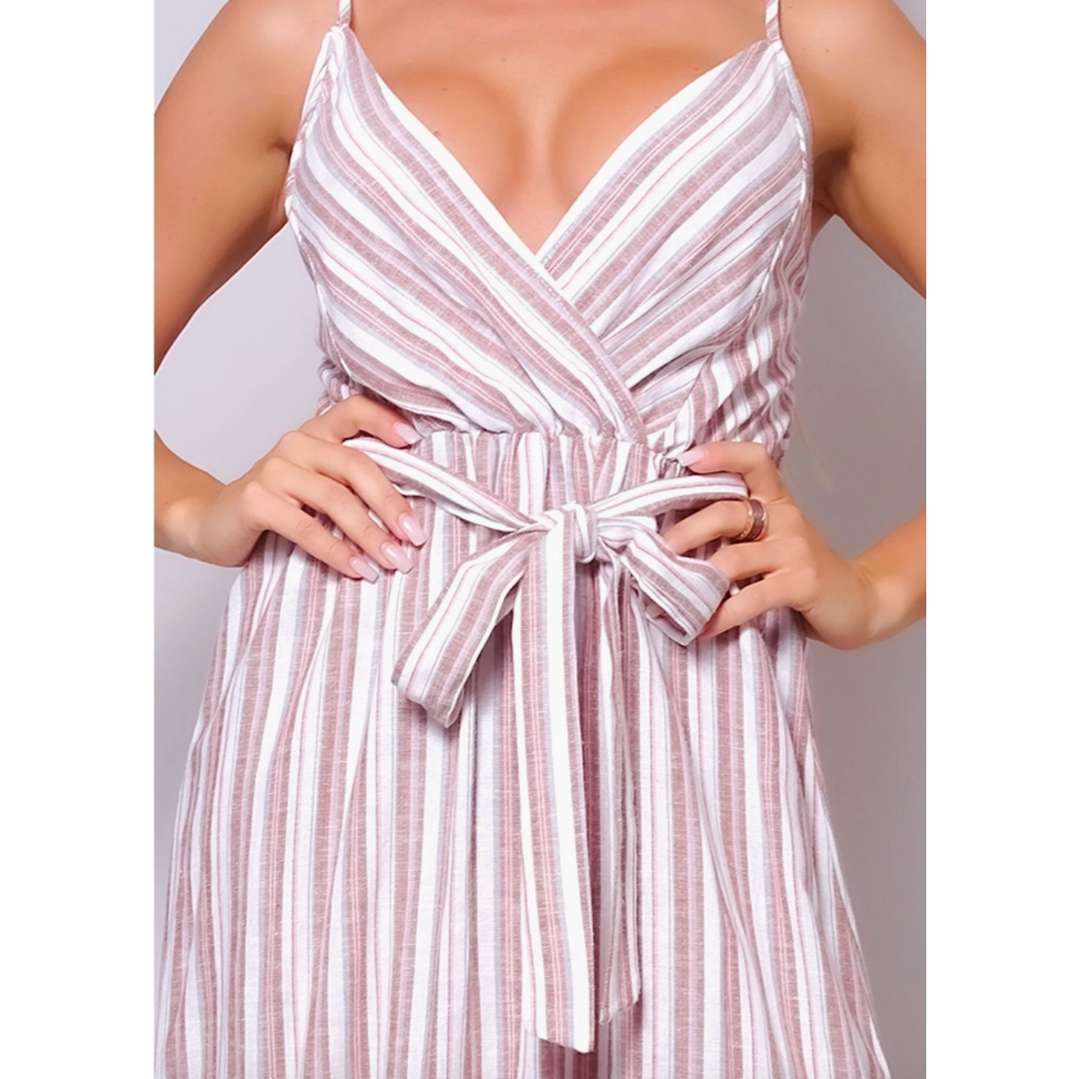Pink & White Linen Midi Dress