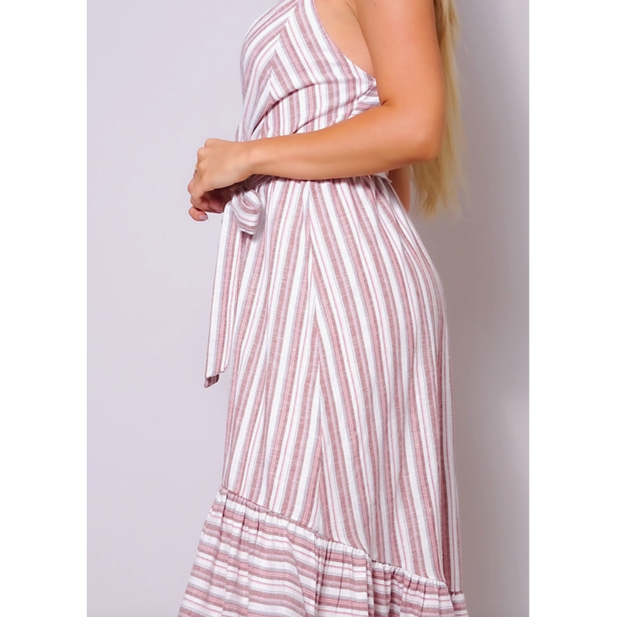 Pink & White Linen Midi Dress