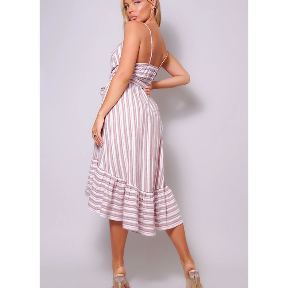 Pink & White Linen Midi Dress