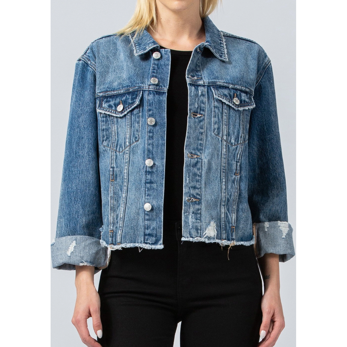 Raw hem denim on sale jacket