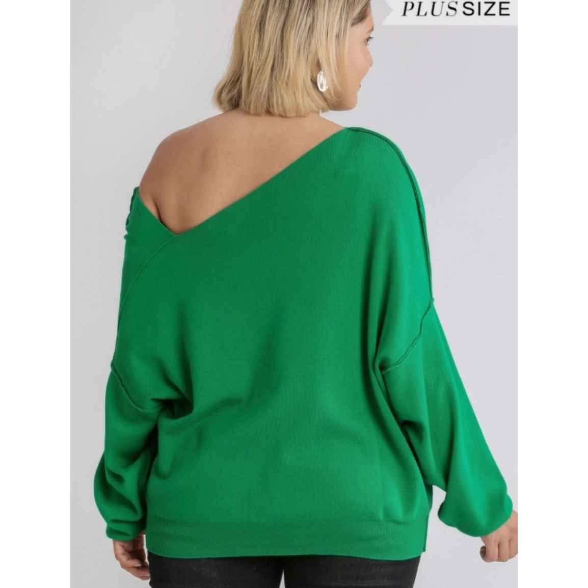 Green Slouchy Wide Sleeve Curvy Fit Sweater