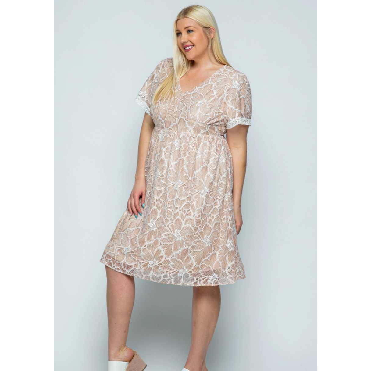 Blush Lace Curvy Fit Midi Dress