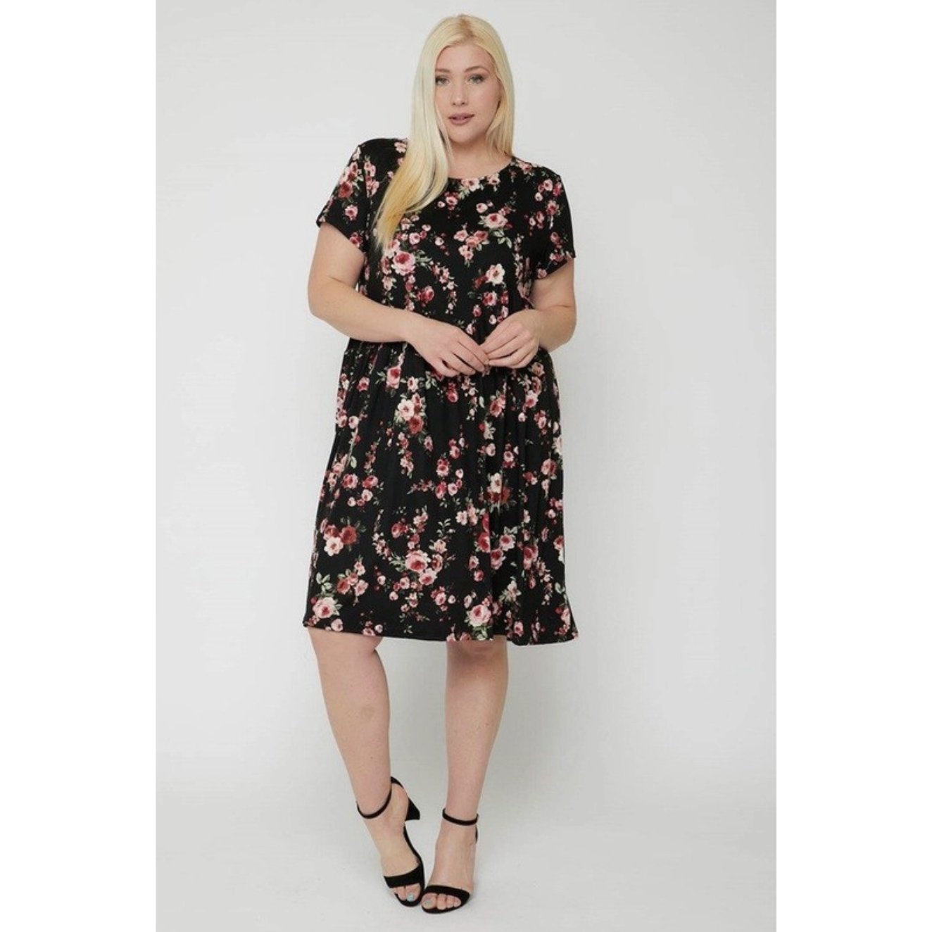 Rose & Black Curvy Fit Floral Dress