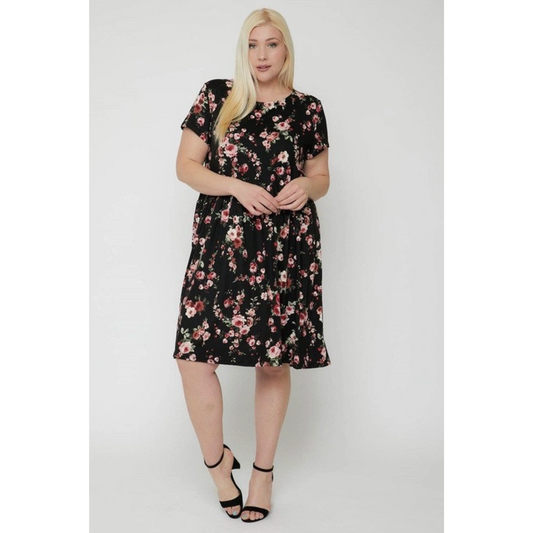 Rose & Black Curvy Fit Floral Dress