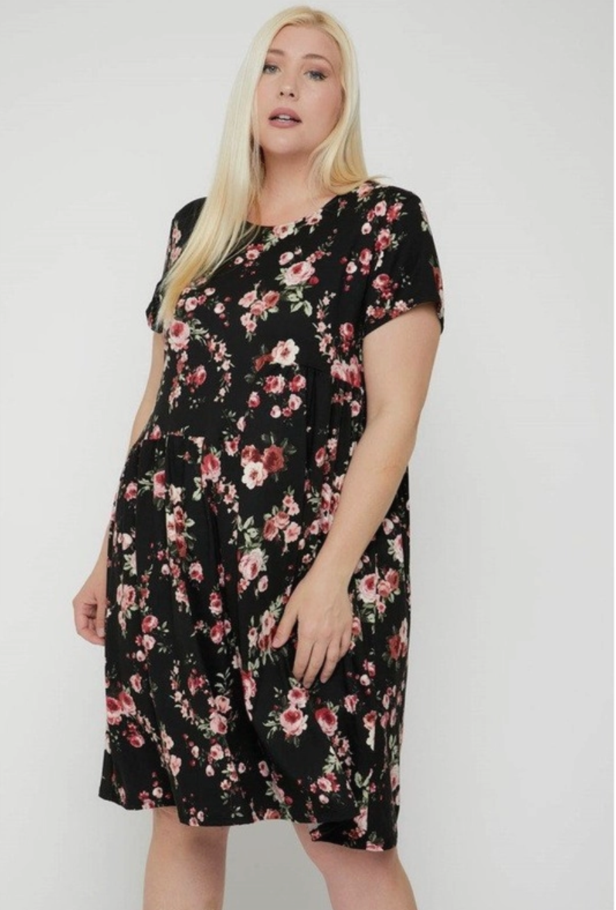Rose & Black Curvy Fit Floral Dress