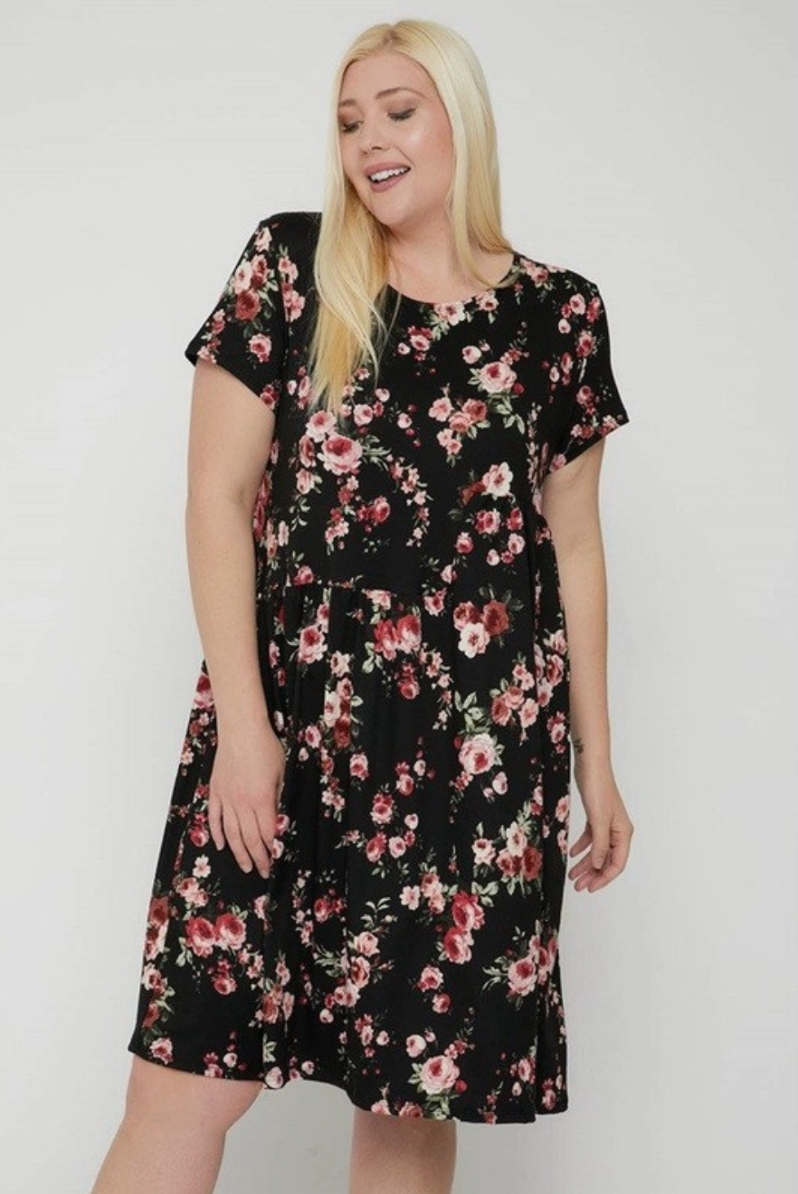 Rose & Black Curvy Fit Floral Dress
