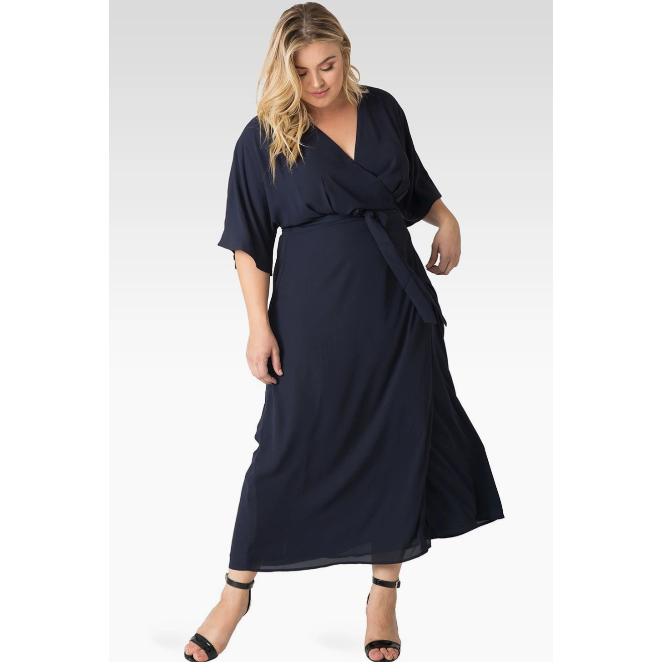 Navy Chiffon Curvy Fit Wrap Dress