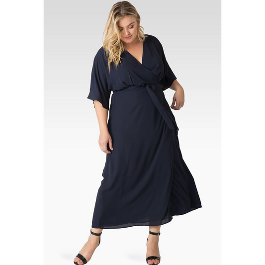Navy Chiffon Curvy Fit Wrap Dress