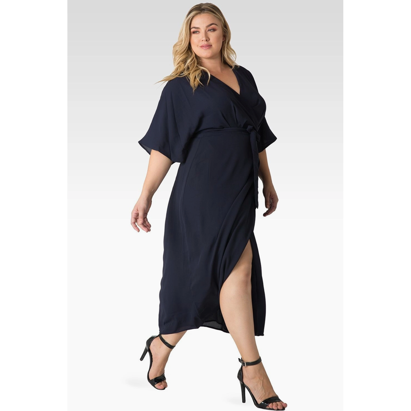 Navy Chiffon Curvy Fit Wrap Dress