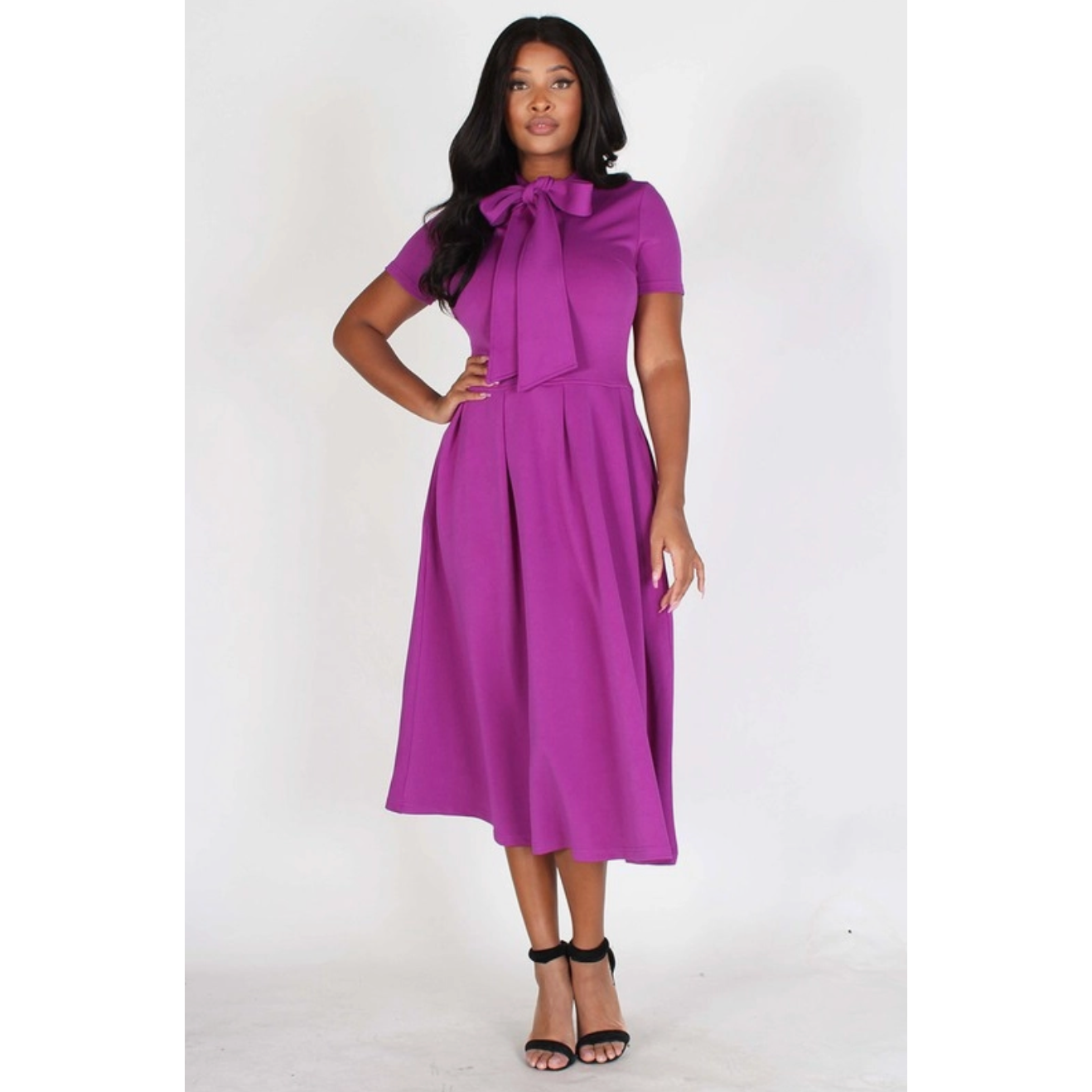 Purple Necktie Midi Dress