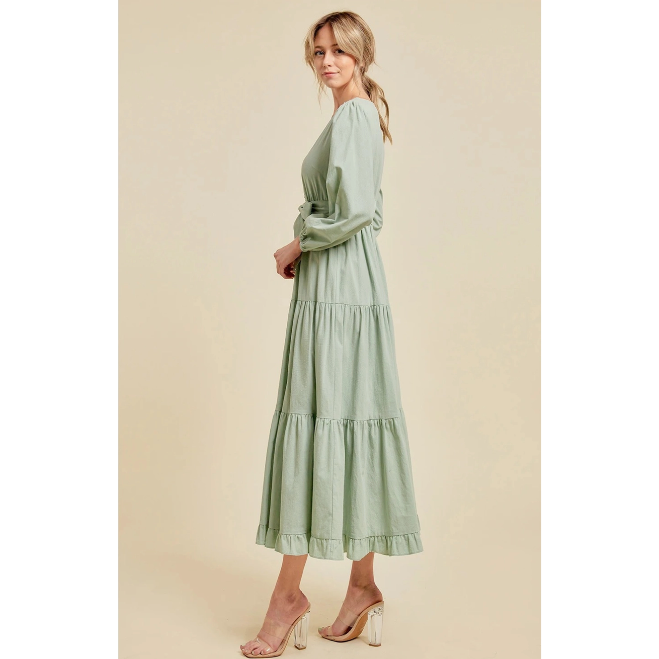 Sage Tie Waist Maxi Dress