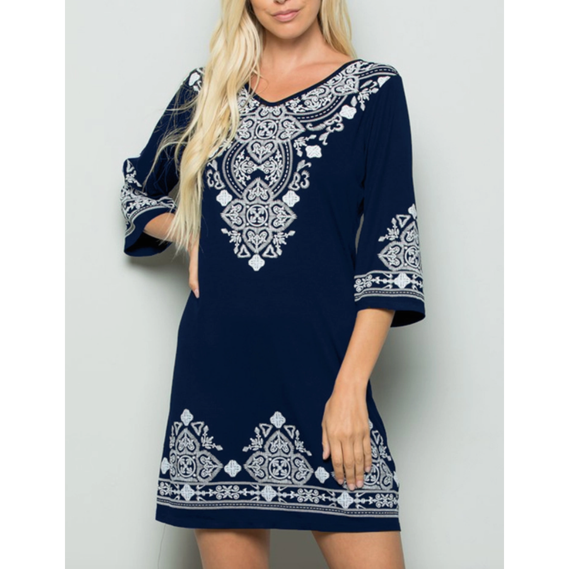 Navy Damask Curvy Fit Dress