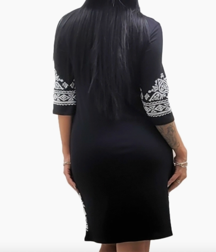 Black Damask 3/4 Dress