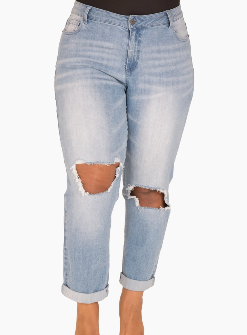 Poetic Justice Curvy Fit Light Wash Boyfriend Jeans