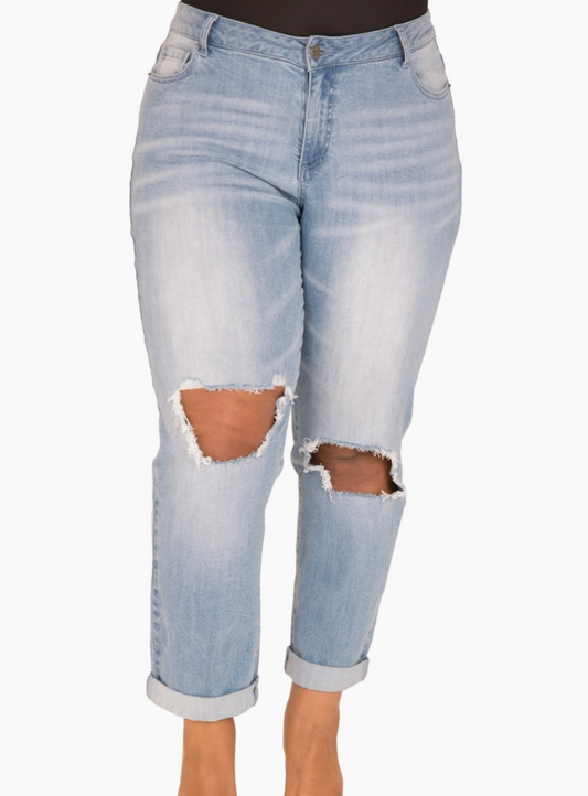 Poetic Justice Curvy Fit Light Wash Boyfriend Jeans