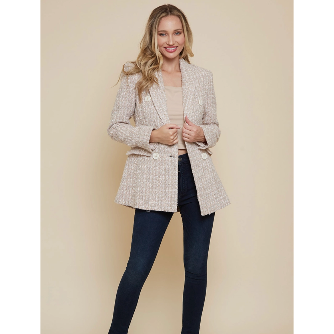 Light Rose Tweed Blazer Jacket