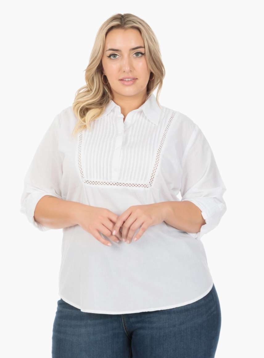 Lace Insert Pintuck Curvy Fit Top