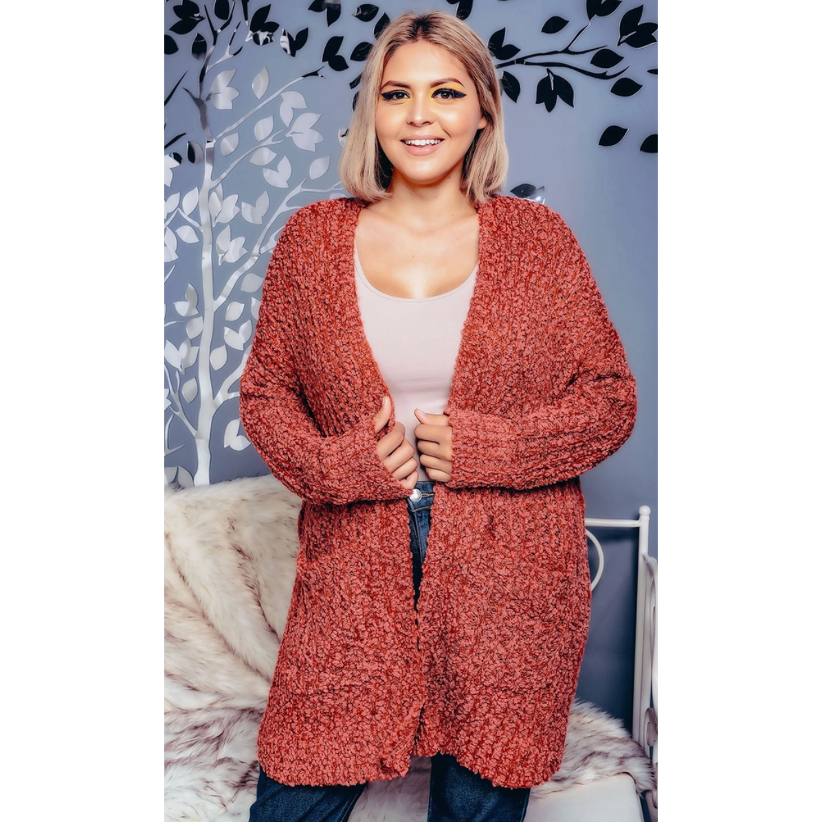 Rust Light Weight Curvy Fit Cardigan