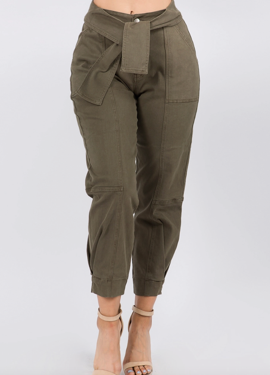 Tie Waist Colored Pants Curvy Fit