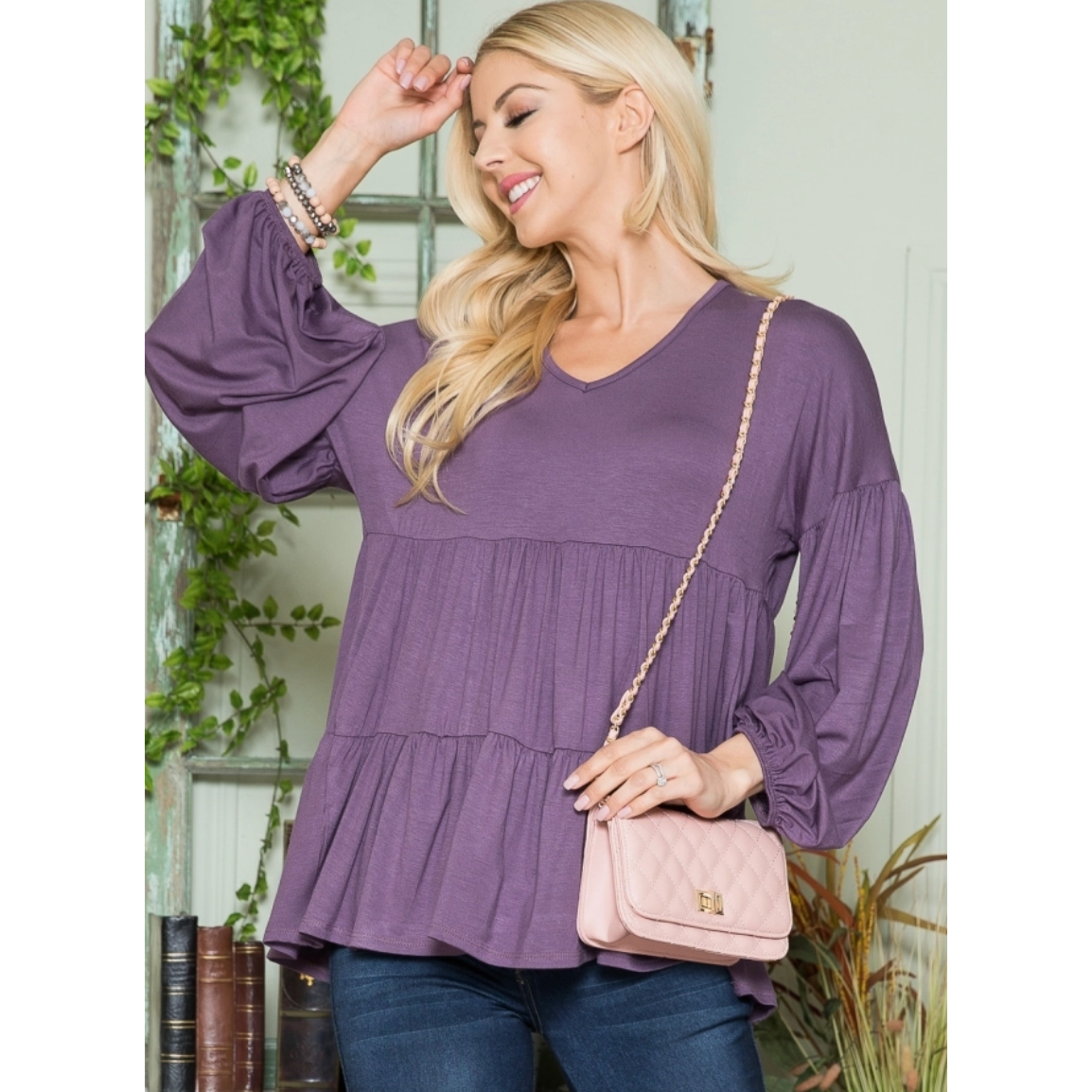 Purple peplum sales