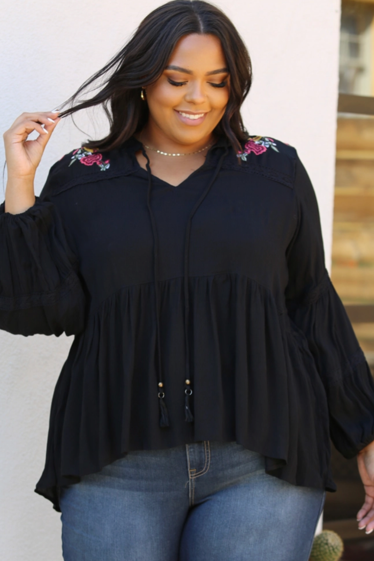 Black Embroidered Curvy Fit Blouse