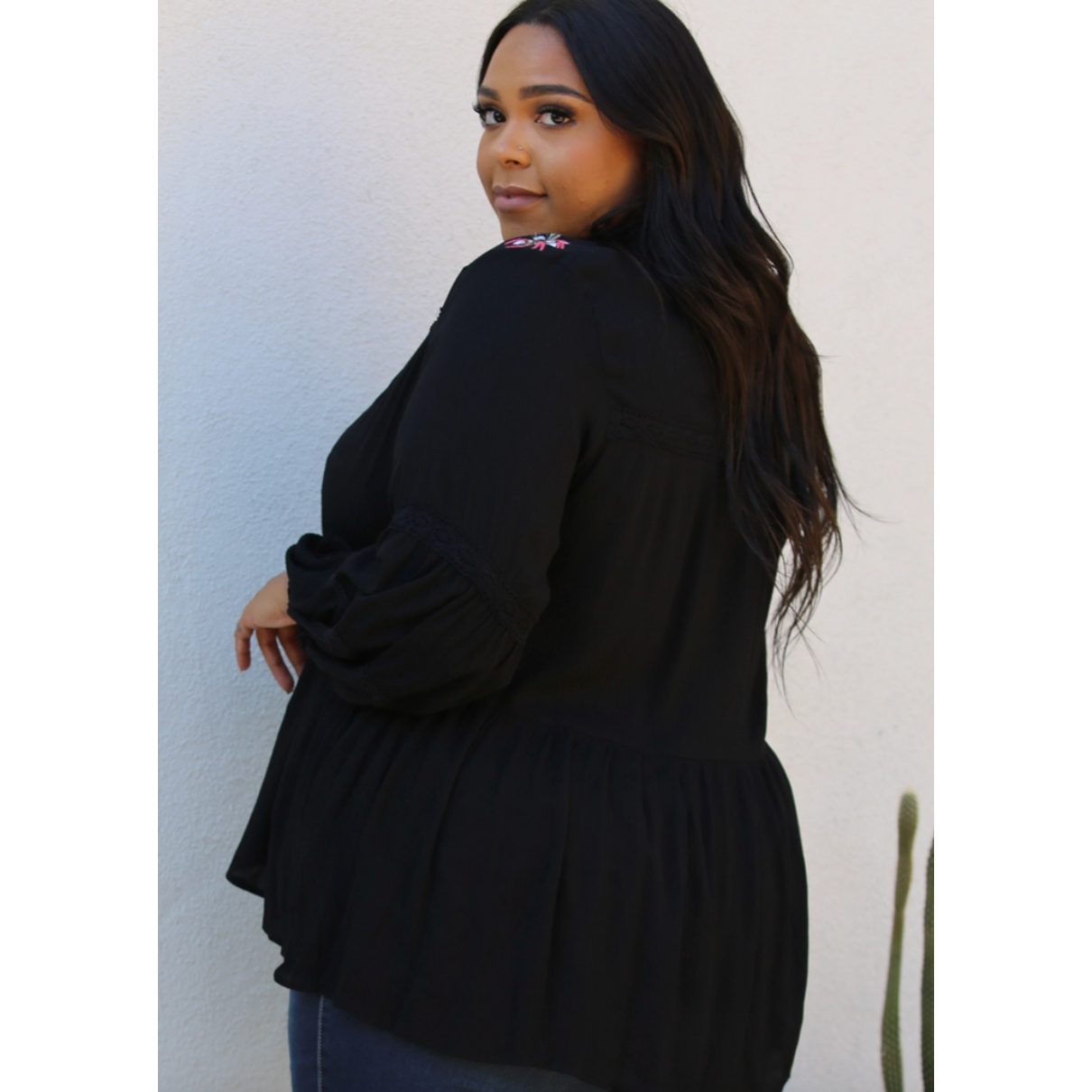 Black Embroidered Curvy Fit Blouse