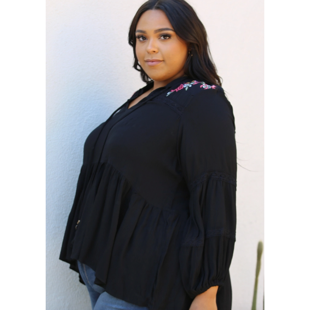 Black Embroidered Curvy Fit Blouse