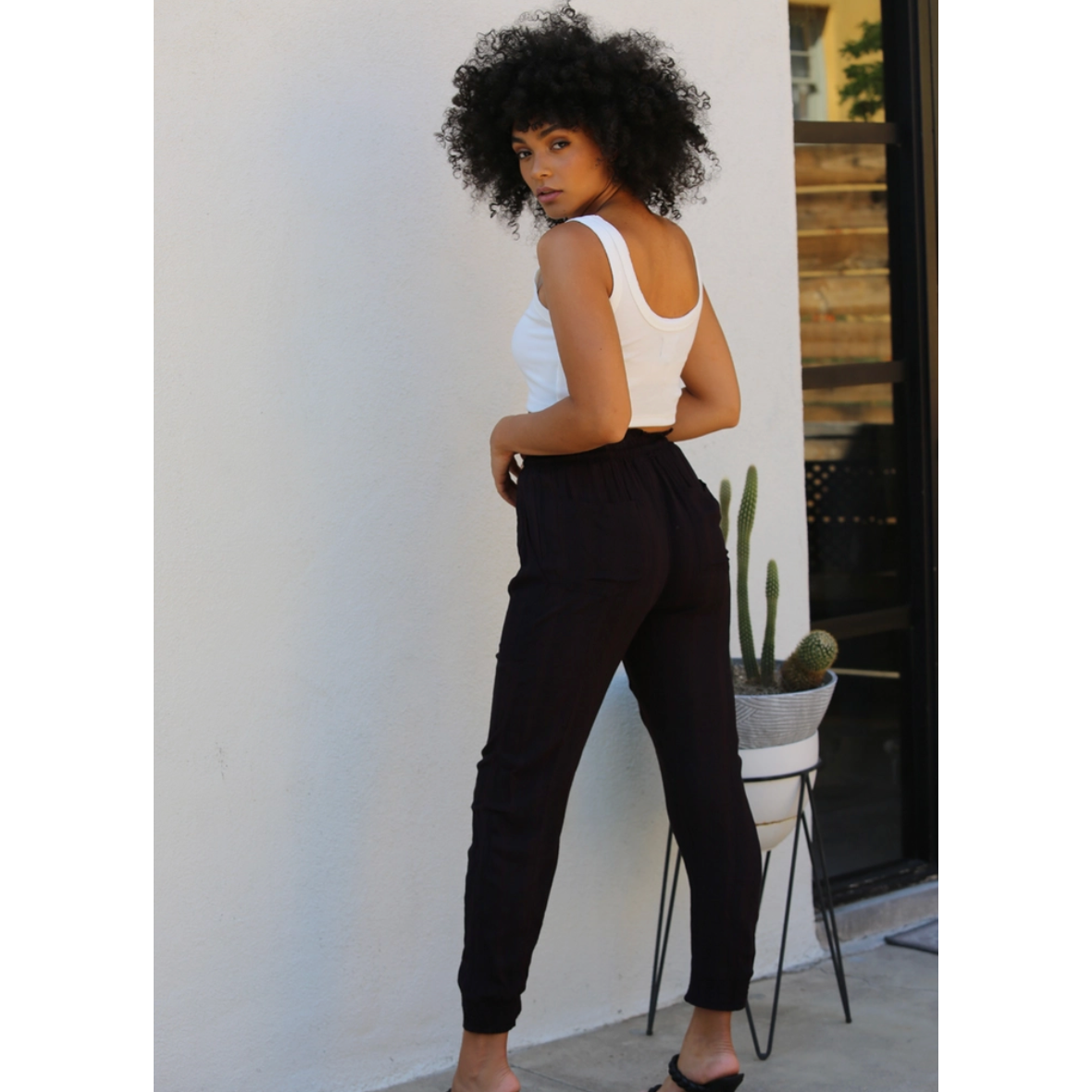 Black Paper Bag Tie Waist Joggers