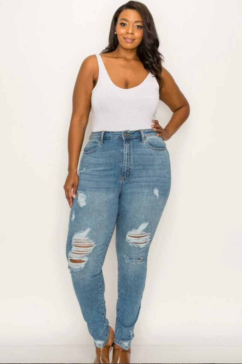 Sadie Curvy Fit Distressed High Rise Skinny Jeans