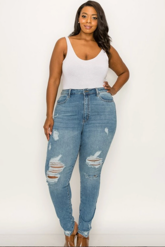 Sadie Curvy Fit Distressed High Rise Skinny Jeans