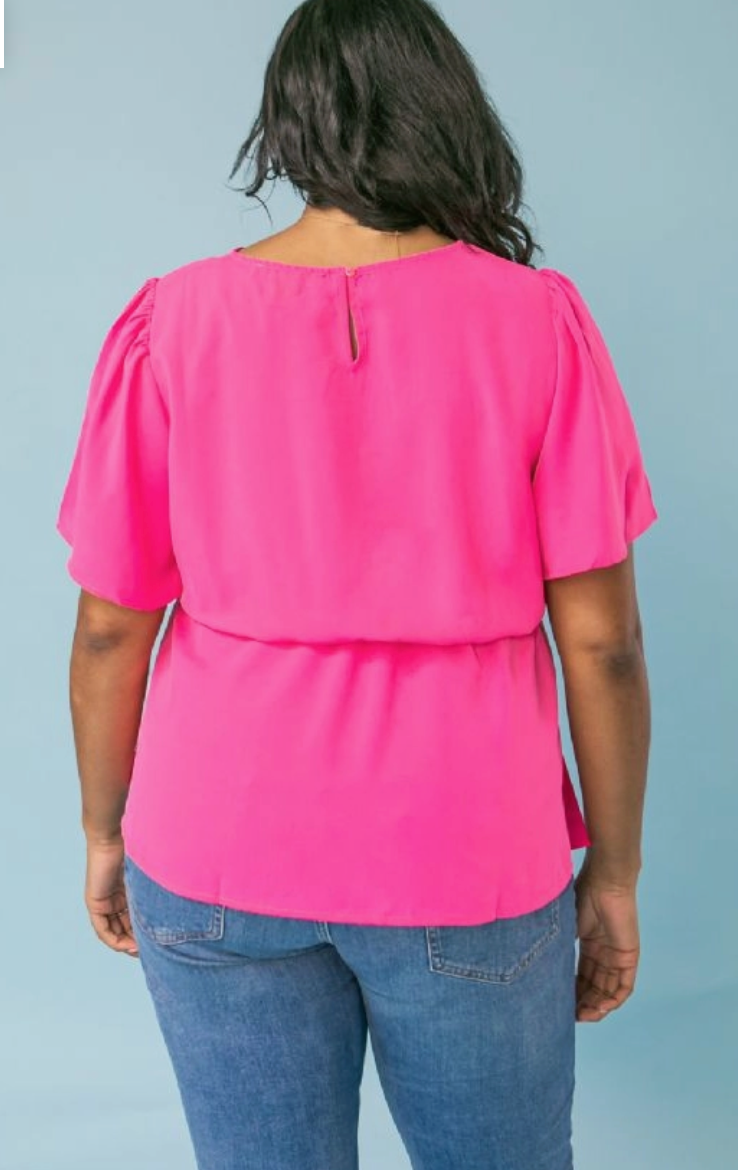 Fuchsia Bell Sleeve Curvy Fit Blouse