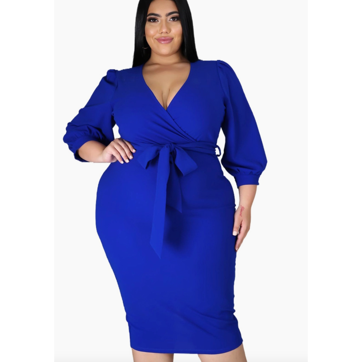 Royal Blue Puff Sleeve Curvy Fit Dress