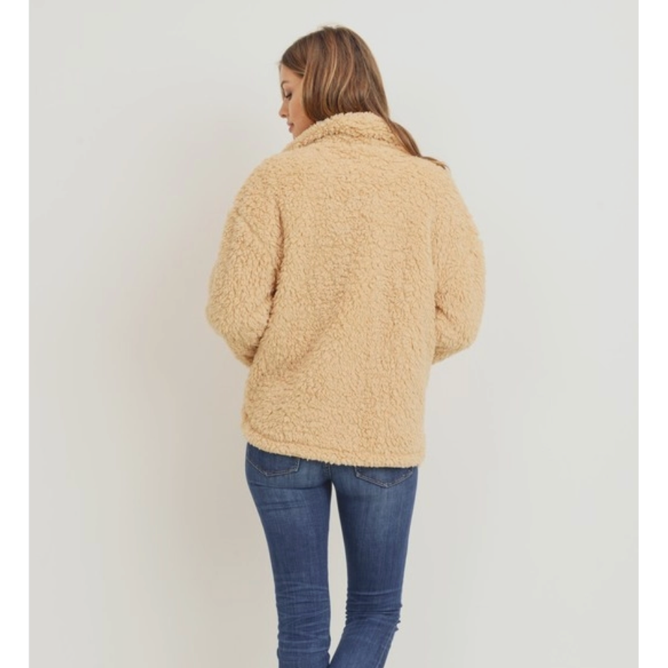 Tan & Neon Sherpa Zip-Up Jacket