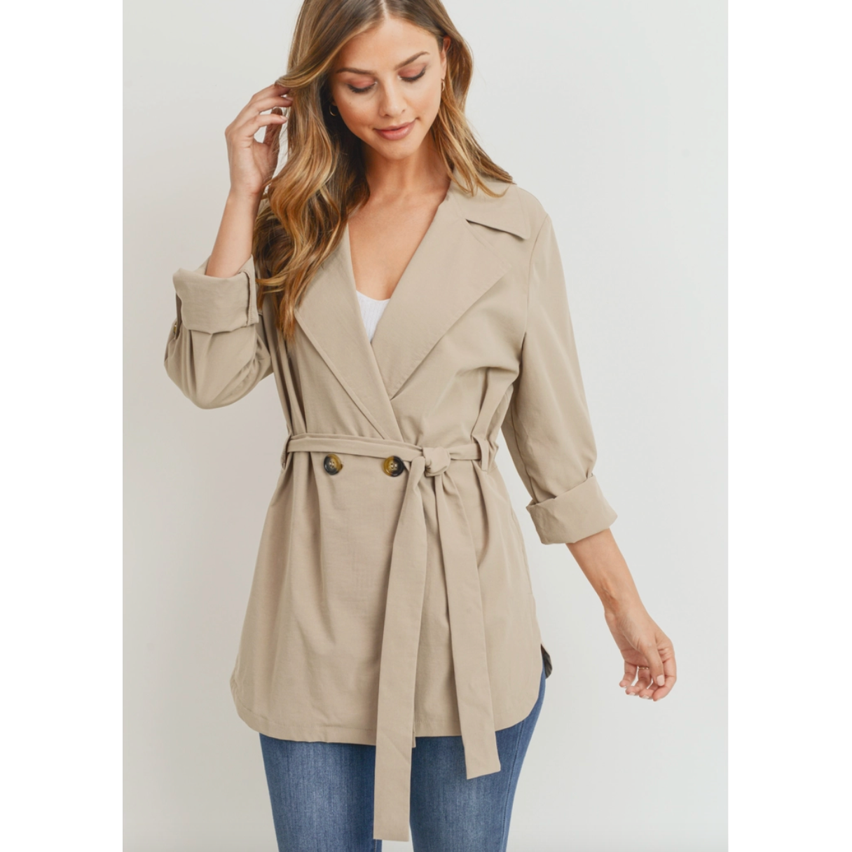 Khaki hot sale belted jacket