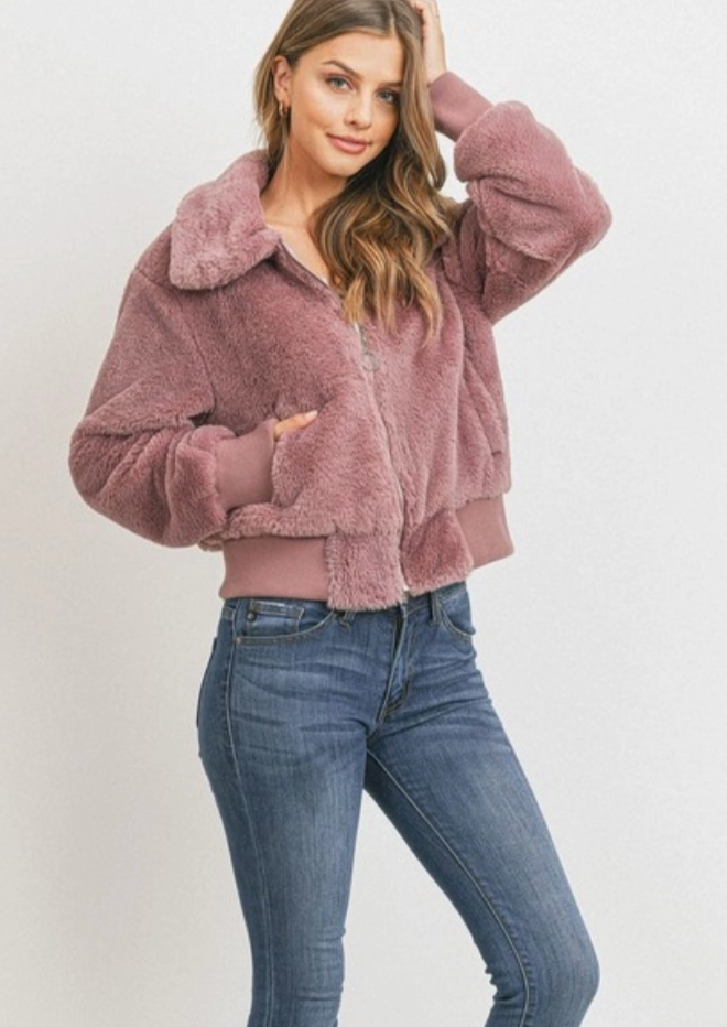 Blush Fur Zip Up Jacket