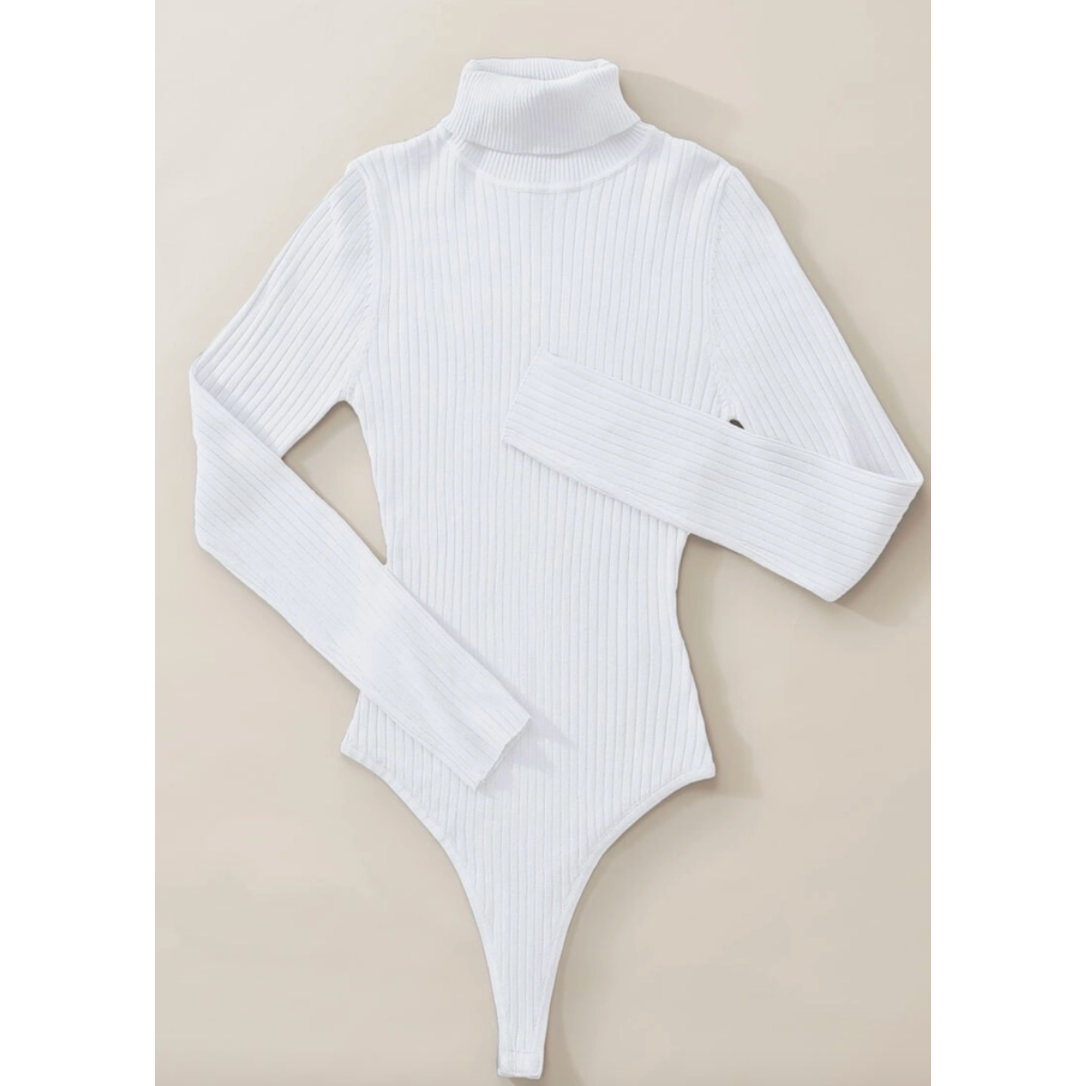White Ribbed Knit Turtleneck Bodysuit