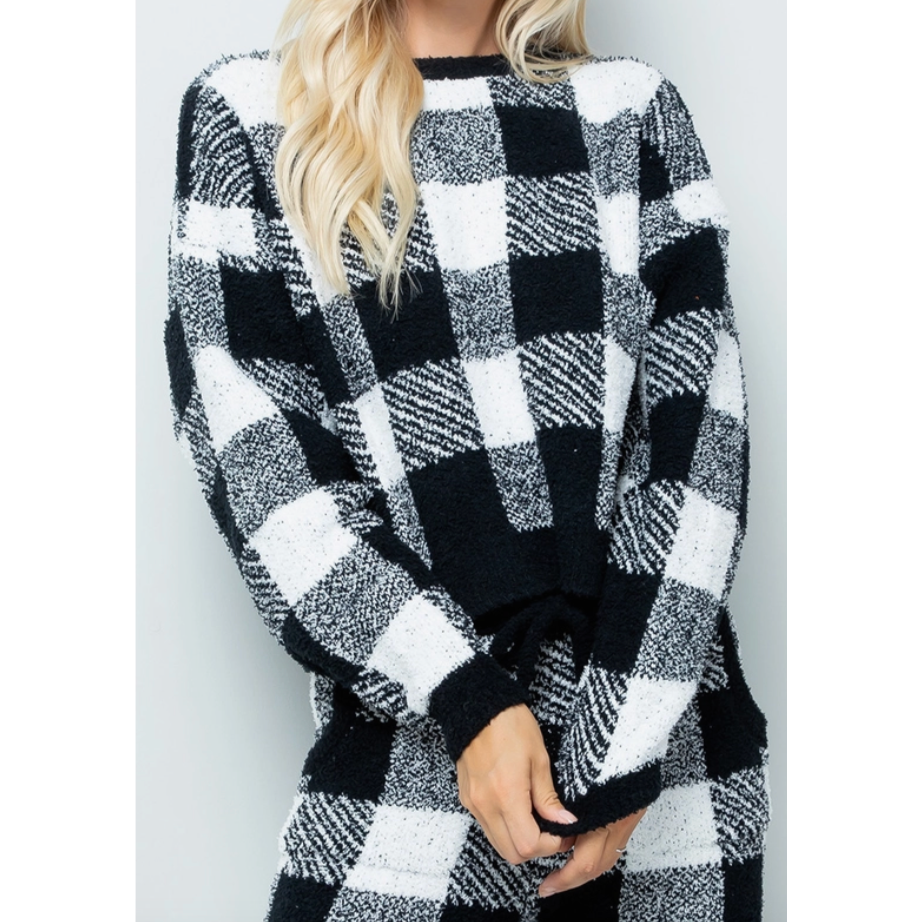 Plaid Curvy Fit Sweater Pajama Top
