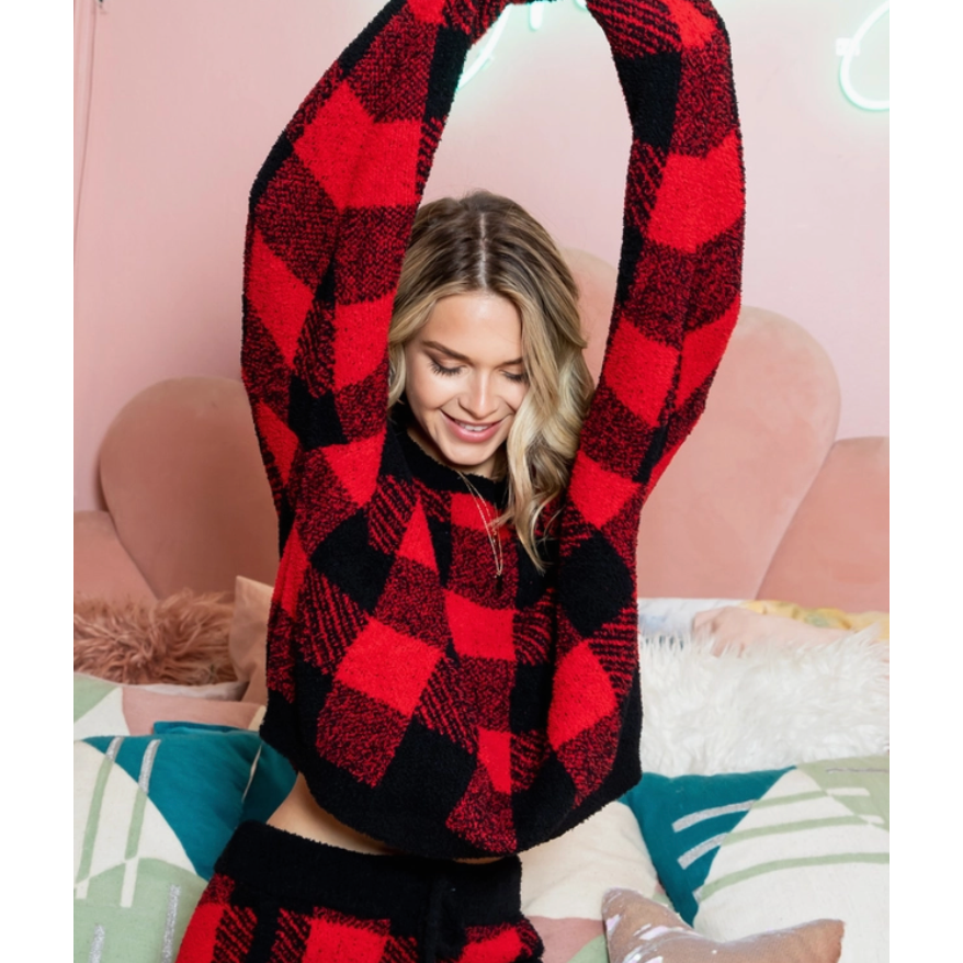 Buffalo Check Teddy Sweater Pajama Top