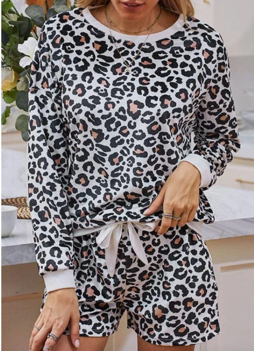 White Leopard Two Piece Lounge Set