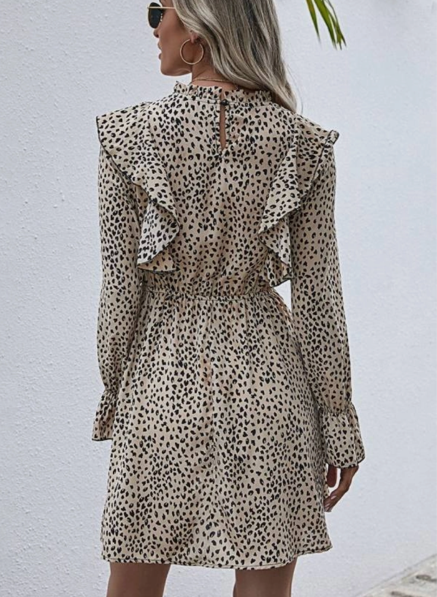Polka Dot Animal Print Long Sleeve Mini Dress