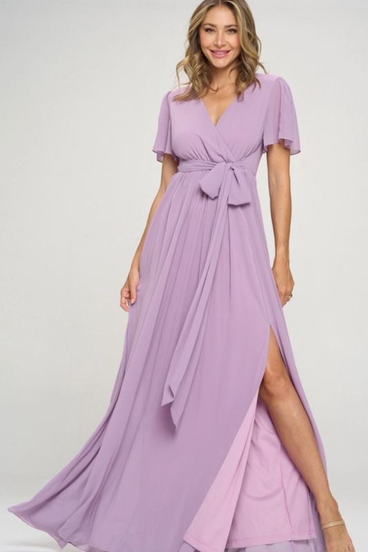 Lilac Short Sleeve Maxi Dress