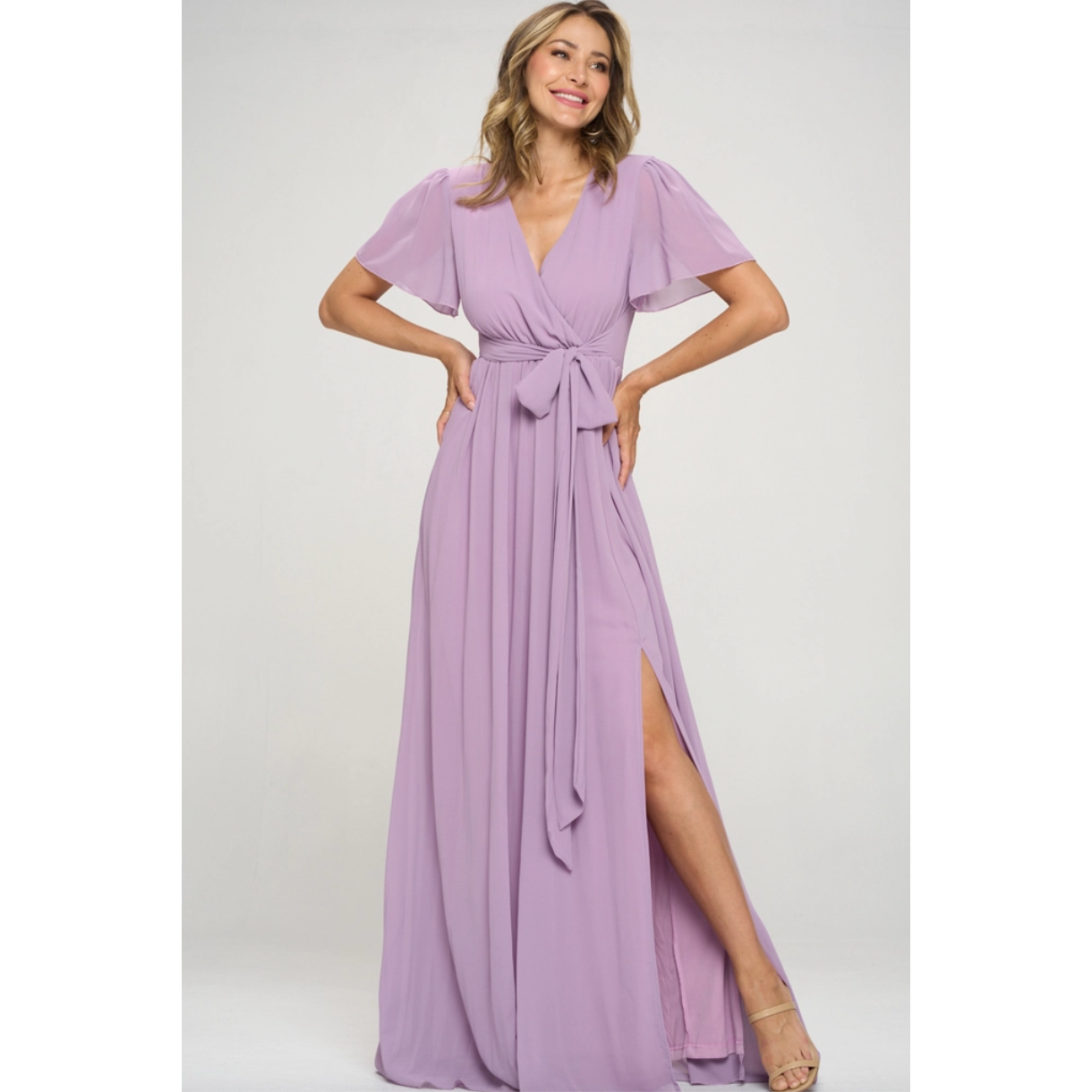 Lilac Short Sleeve Maxi Dress