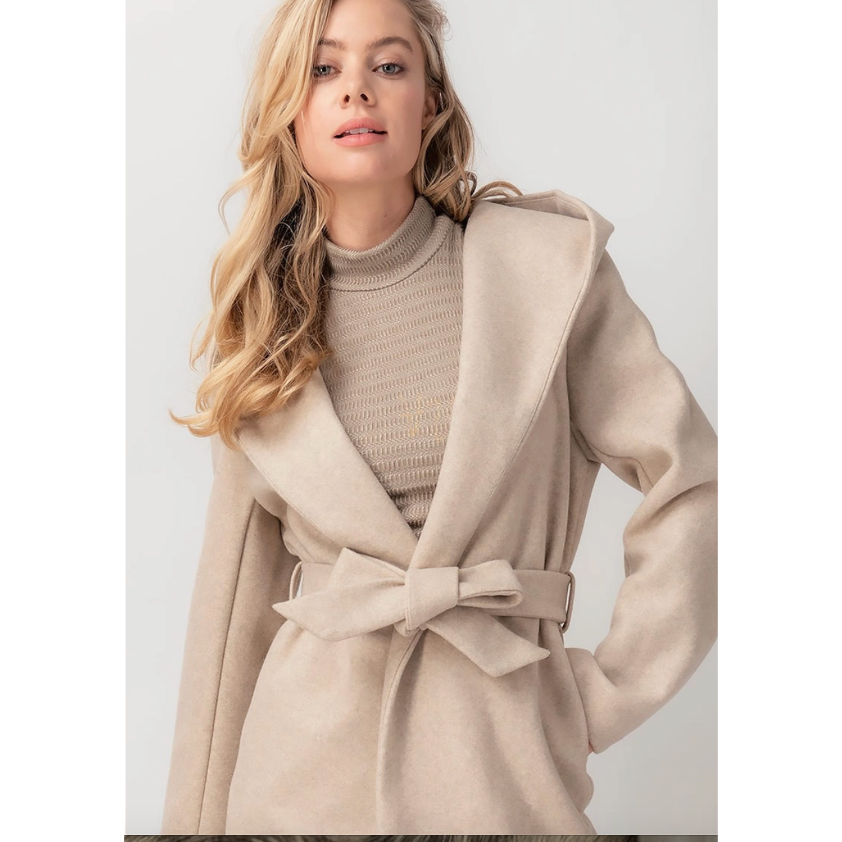 Hooded Lapel Coat in Oatmeal