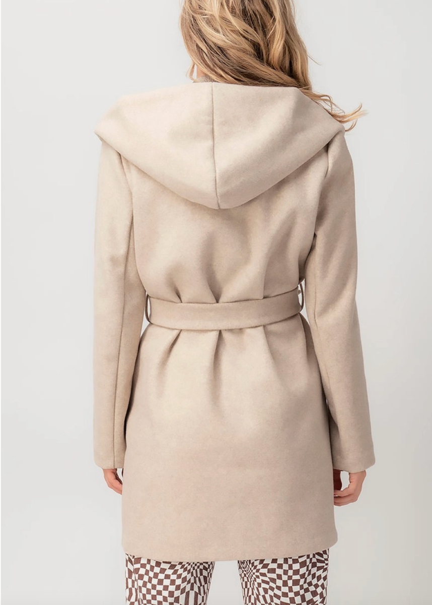Hooded Lapel Coat in Oatmeal