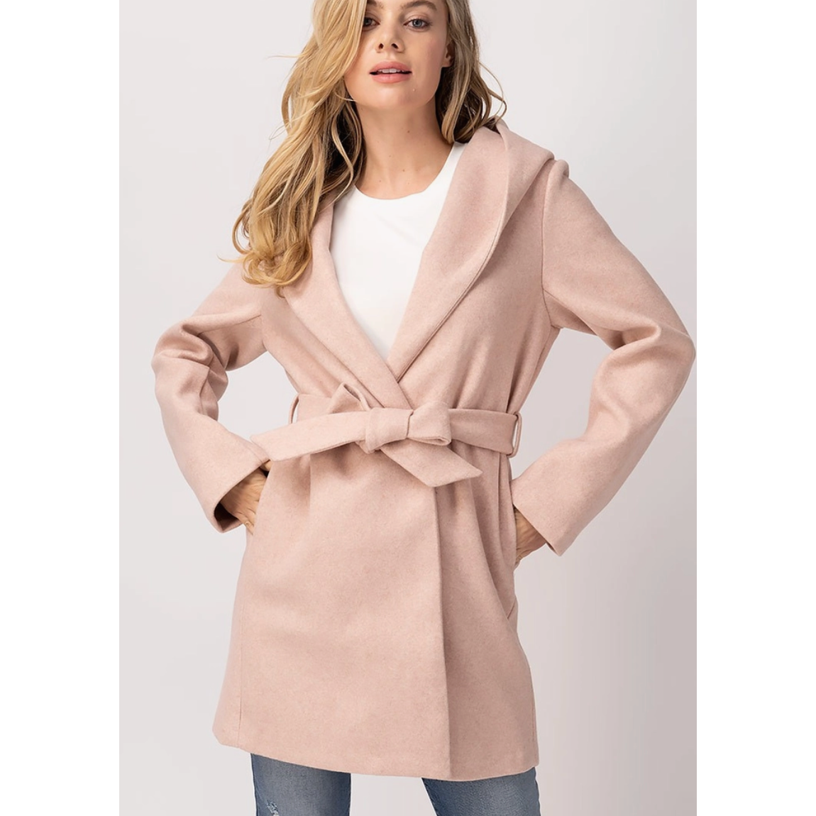 Hooded Lapel Coat in Mauve