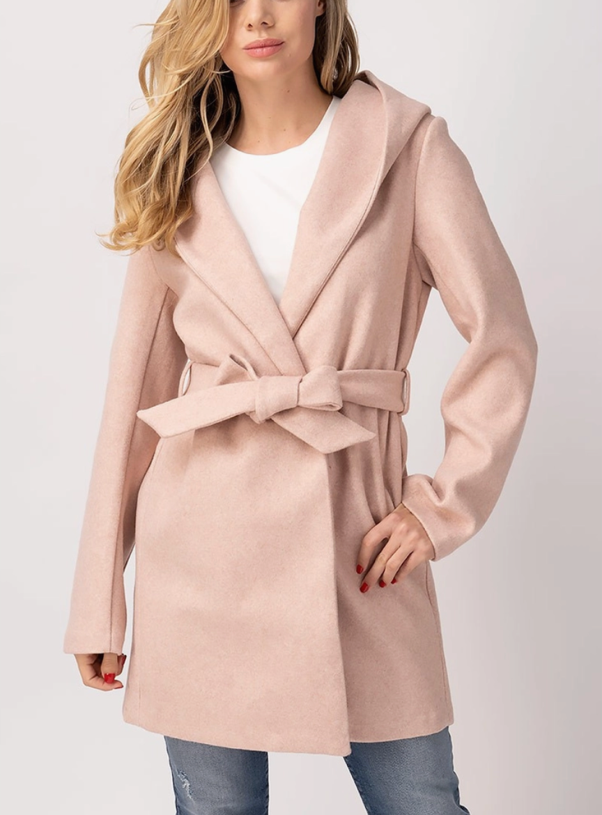 Hooded Lapel Coat in Mauve