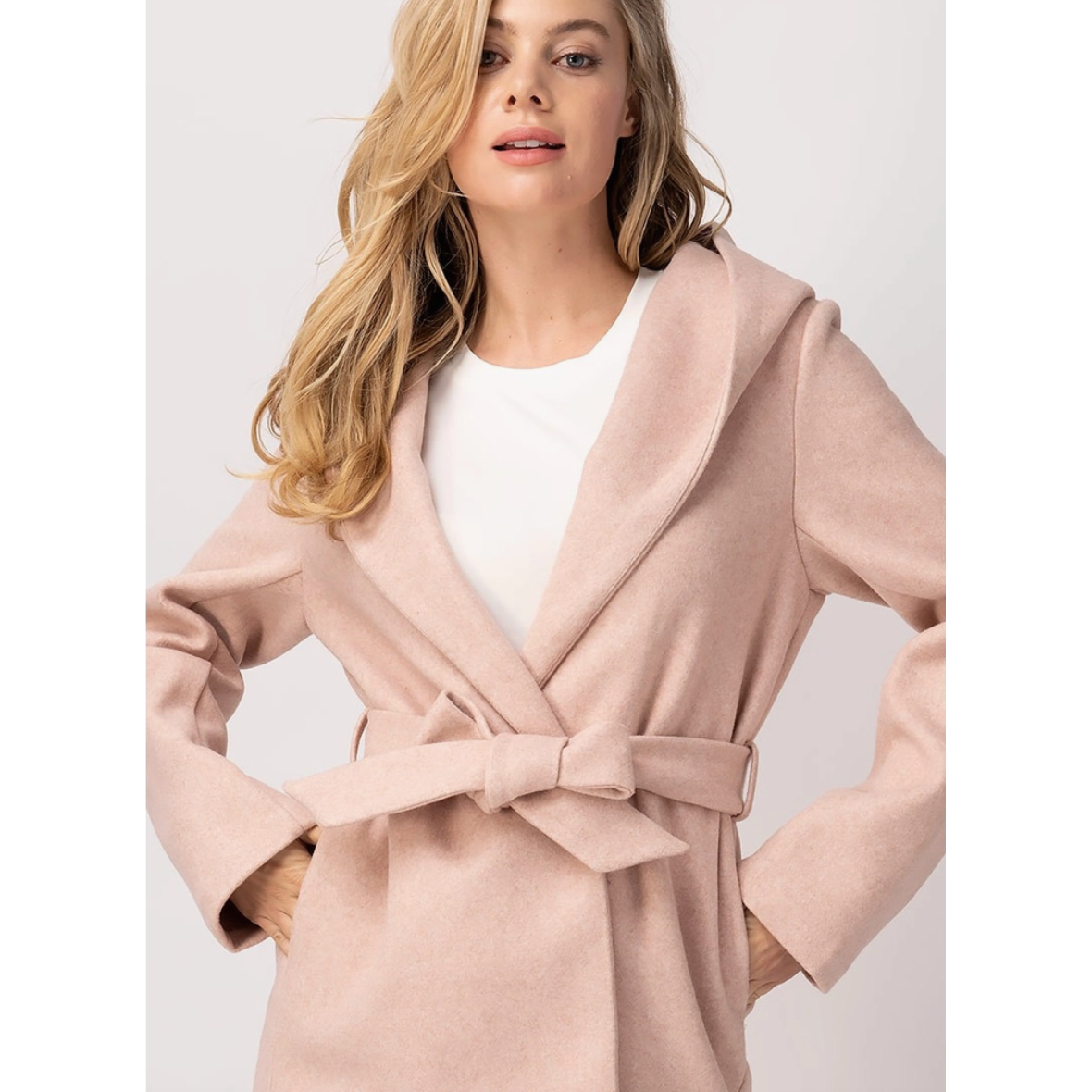 Hooded Lapel Coat in Mauve