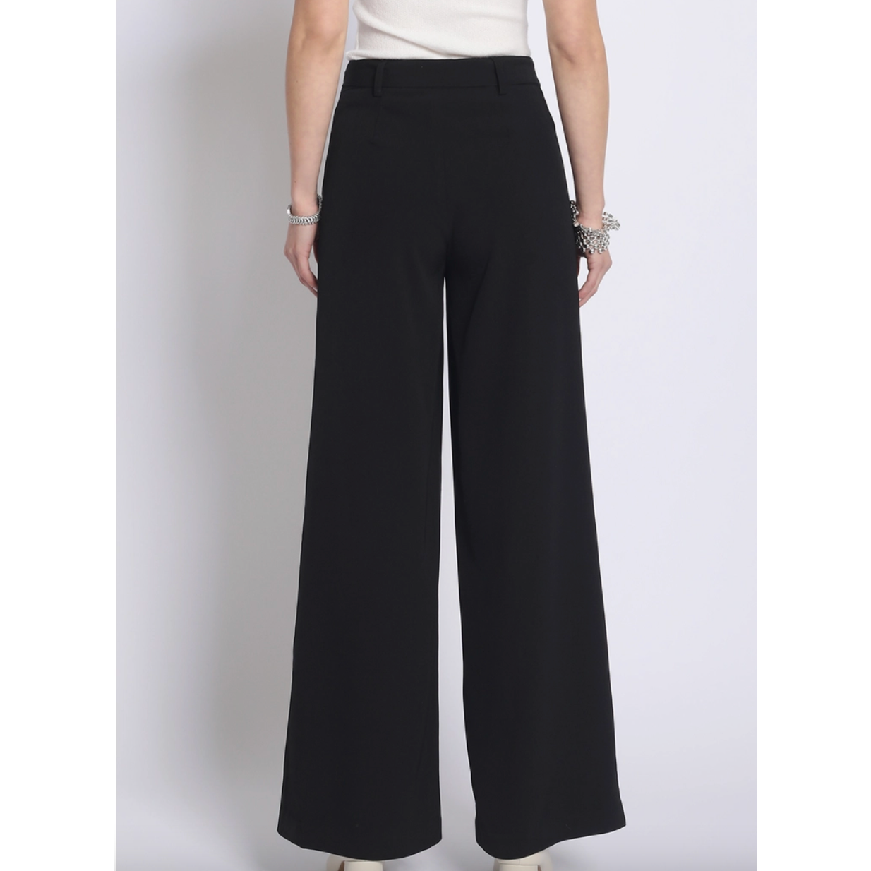 Pleated Black Wide Leg Bow Pants